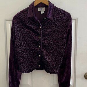 Vintage Circle T Western Purple Cropped Velvet Indian Head Buttons Jacket Sz Med